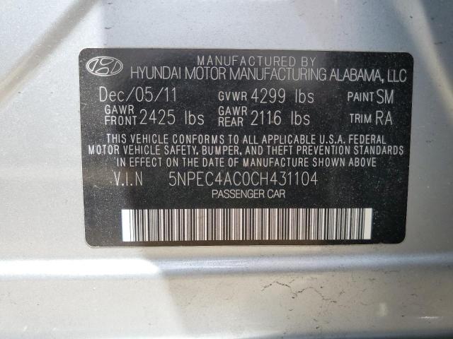 5NPEC4AC0CH431104 - 2012 HYUNDAI SONATA SE SILVER photo 12