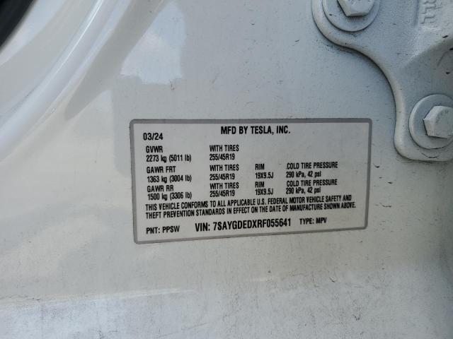 7SAYGDEDXRF055641 - 2024 TESLA MODEL Y WHITE photo 13