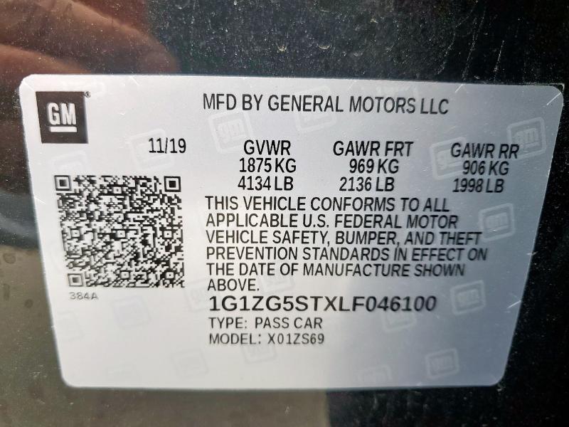 1G1ZG5STXLF046100 - 2020 CHEVROLET MALIBU RS BLACK photo 12