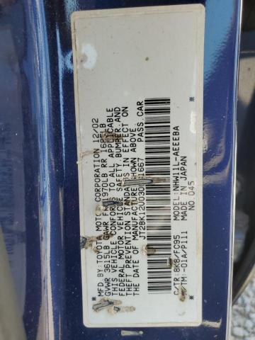 JT2BK12U030081667 - 2003 TOYOTA PRIUS BLUE photo 12