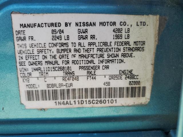 1N4AL11D15C260101 - 2005 NISSAN ALTIMA S BLUE photo 12