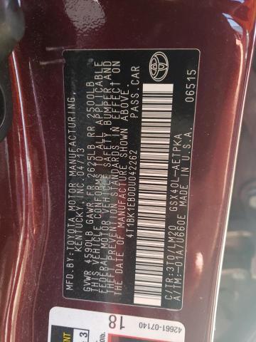 4T1BK1EB0DU042262 - 2013 TOYOTA AVALON BASE 勃艮第红 照片 12