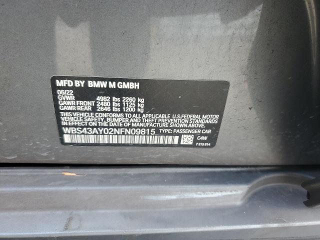 WBS43AY02NFN09815 - 2022 BMW M3 COMPETITION GRAY photo 12