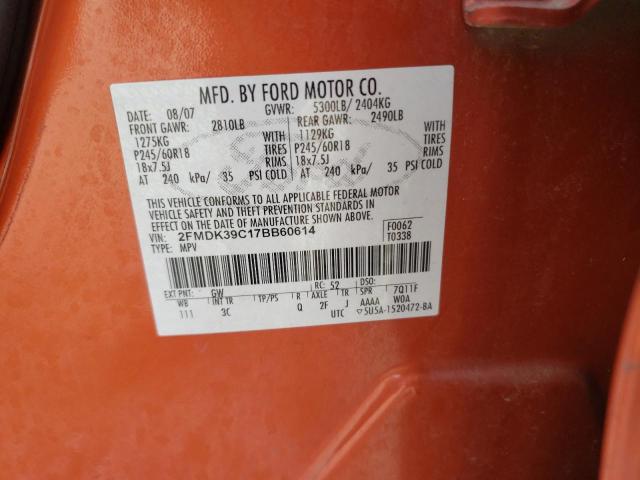 2FMDK39C17BB60614 - 2007 FORD EDGE SEL PLUS ORANGE photo 12