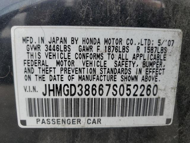 JHMGD38667S052260 - 2007 HONDA FIT S 黑色 照片 12