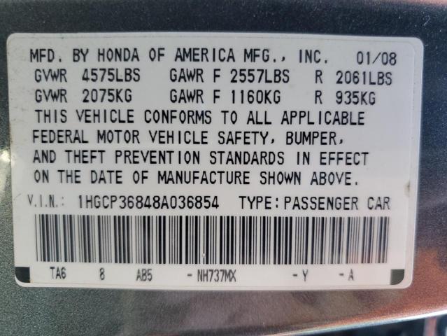 1HGCP36848A036854 - 2008 HONDA ACCORD EXL GRAY photo 12