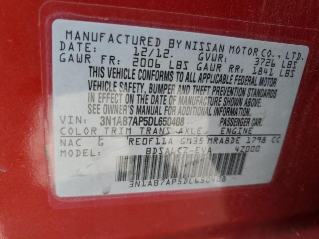 3N1AB7AP5DL650408 - 2013 NISSAN SENTRA S RED photo 12