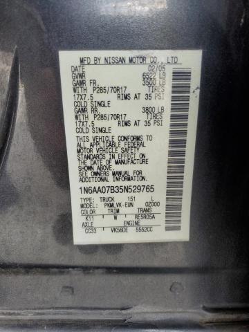 1N6AA07B35N529765 - 2005 NISSAN TITAN XE CHARCOAL photo 12