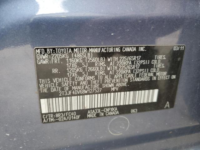 2T3JF4DV6BW127527 - 2011 TOYOTA RAV4 BLUE photo 14