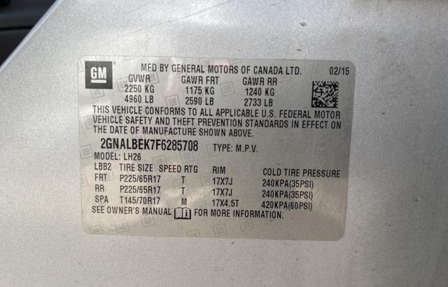 2GNALBEK7F6285708 - 2015 CHEVROLET EQUINOX LT SILVER photo 10