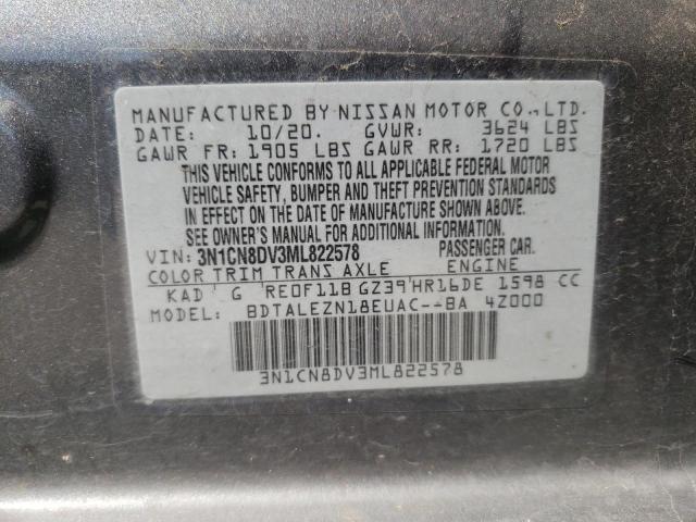 3N1CN8DV3ML822578 - 2021 NISSAN VERSA S GRAY photo 10