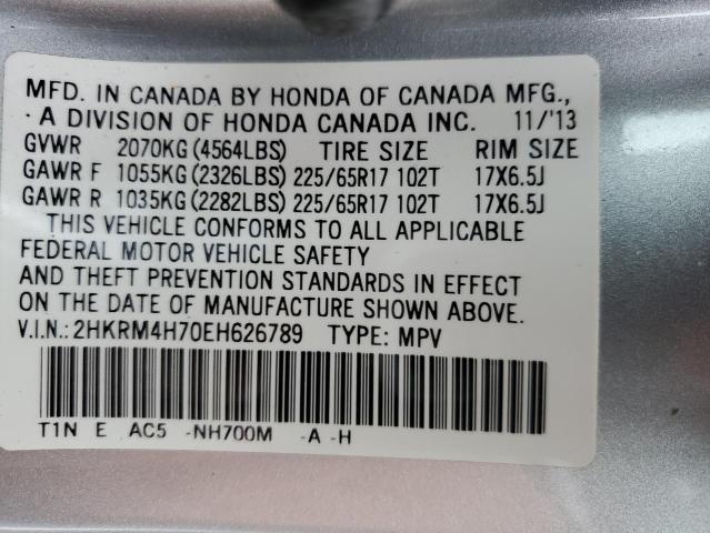 2HKRM4H70EH626789 - 2014 HONDA CR-V EXL SILVER photo 13