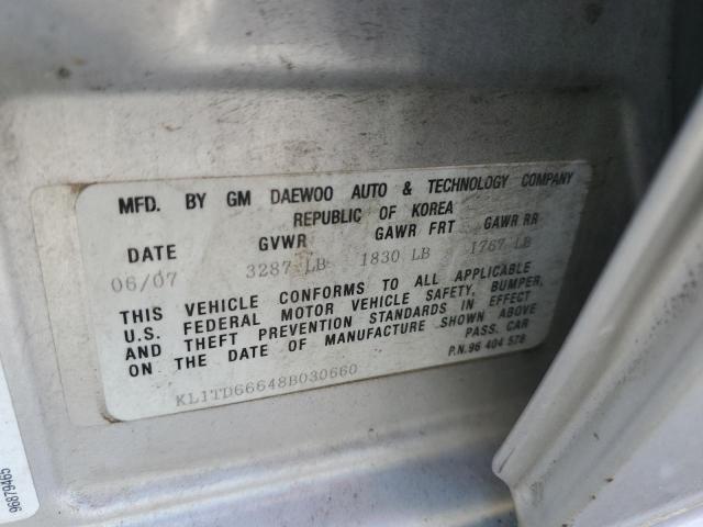 KL1TD66648B030660 - 2008 CHEVROLET AVEO BASE SILVER photo 12