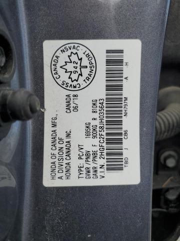 2HGFC2F58JH035643 - 2018 HONDA CIVIC LX 灰色 照片 12