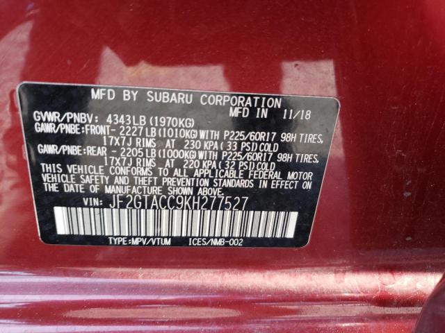 JF2GTACC9KH277527 - 2019 SUBARU CROSSTREK PREMIUM BURGUNDY photo 13