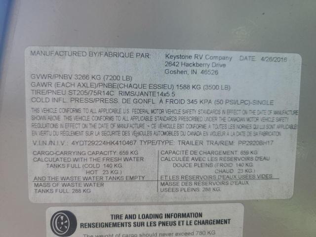 4YDT29224HK410467 - 2017 KEYSTONE PASSPORT GRAY photo 10
