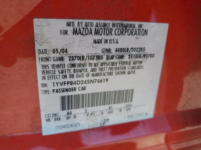 1YVFP84D245N74619 - 2004 MAZDA 6 S RED photo 12