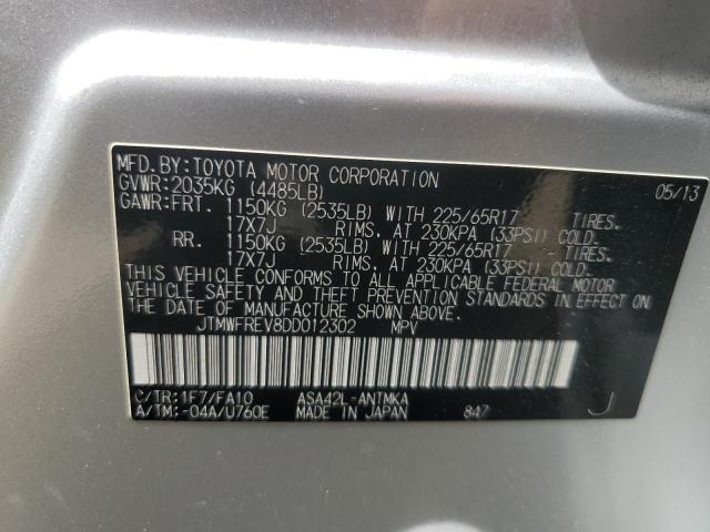 JTMWFREV8DD012302 - 2013 TOYOTA RAV4 XLE SILVER photo 13