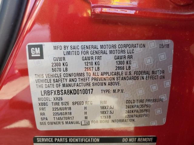 LRBFXBSA8KD010017 - 2019 BUICK ENVISION PREFERRED Qırmızı foto 13