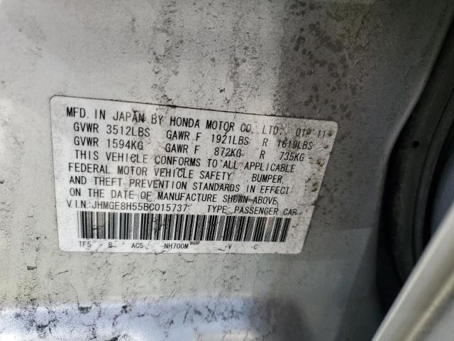 JHMGE8H55BC015737 - 2011 HONDA FIT SPORT SILVER photo 13
