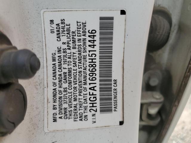 2HGFA16968H514446 - 2008 HONDA CIVIC EXL WHITE photo 13
