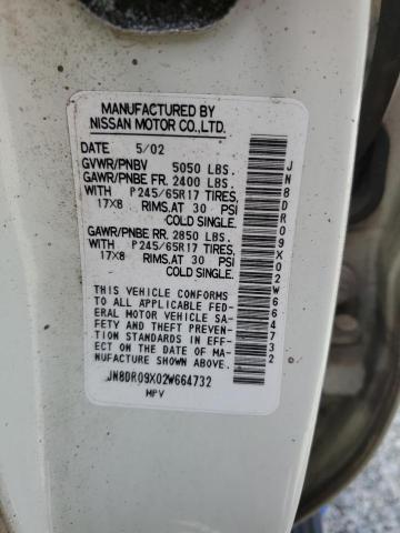 JN8DR09X02W664732 - 2002 NISSAN PATHFINDER LE თეთრი ფოტო 14