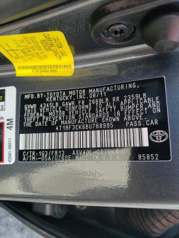 4T1BF3EK6BU768995 - 2011 TOYOTA CAMRY BASE GRAY photo 12