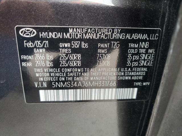 5NMS34AJ6MH331766 - 2021 HYUNDAI SANTA FE SEL GRAY photo 12