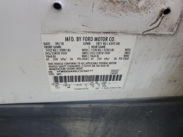 1FM5K8AR6JGC94777 - 2018 FORD EXPLORER POLICE INTERCEPTOR Ağ foto 12