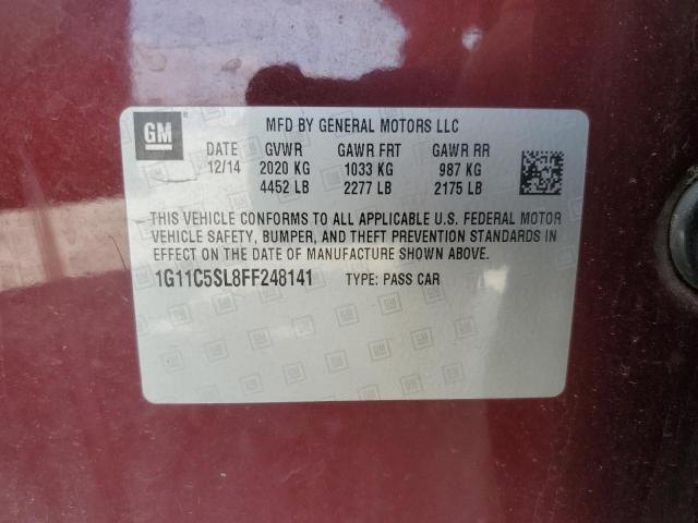 1G11C5SL8FF248141 - 2015 CHEVROLET MALIBU 1LT MAROON photo 12