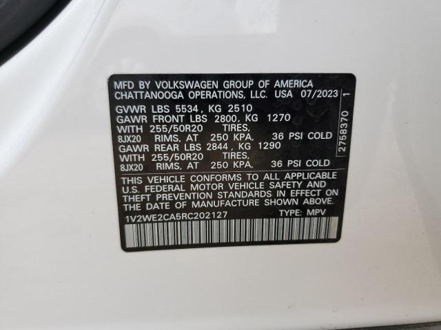 1V2WE2CA5RC202127 - 2024 VOLKSWAGEN ATLAS CROS SE WHITE photo 13