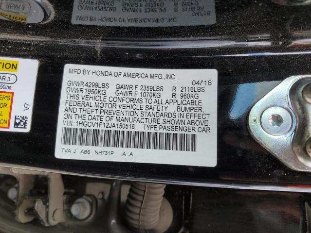 1HGCV1F12JA150516 - 2018 HONDA ACCORD LX BLACK photo 12