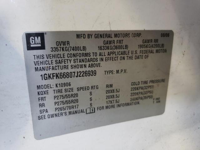 1GKFK66807J226939 - 2007 GMC YUKON XL DENALI WHITE photo 13