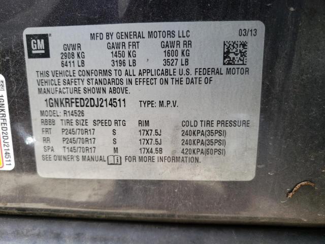 1GNKRFED2DJ214511 - 2013 CHEVROLET TRAVERSE LS CHARCOAL photo 14