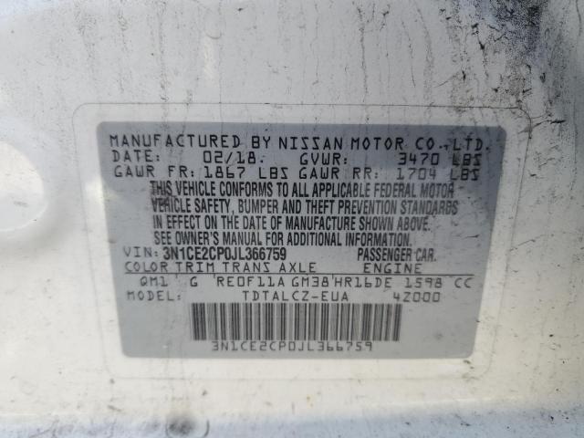 3N1CE2CP0JL366759 - 2018 NISSAN VERSA NOTE S WHITE photo 12