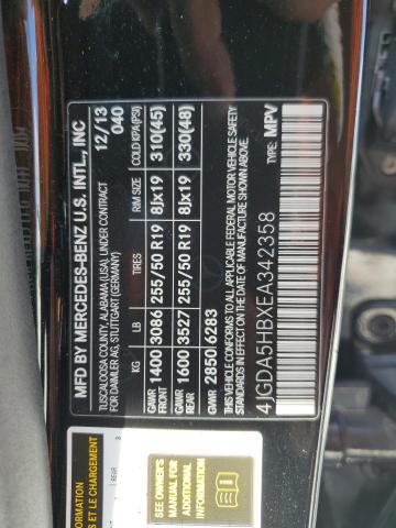 4JGDA5HBXEA342358 - 2014 MERCEDES-BENZ ML 350 4MATIC BLACK photo 14