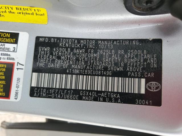 4T1BK1EB9EU081496 - 2014 TOYOTA AVALON BASE 银色 照片 12