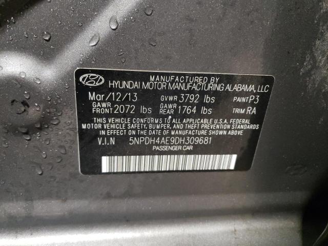 5NPDH4AE9DH309681 - 2013 HYUNDAI ELANTRA GLS GRAY photo 12