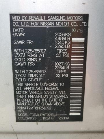 KNMAT2MT8HP510921 - 2017 NISSAN ROGUE S SILVER photo 14