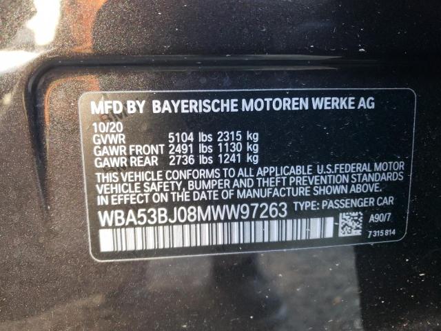 WBA53BJ08MWW97263 - 2021 BMW 540 I BLACK photo 12