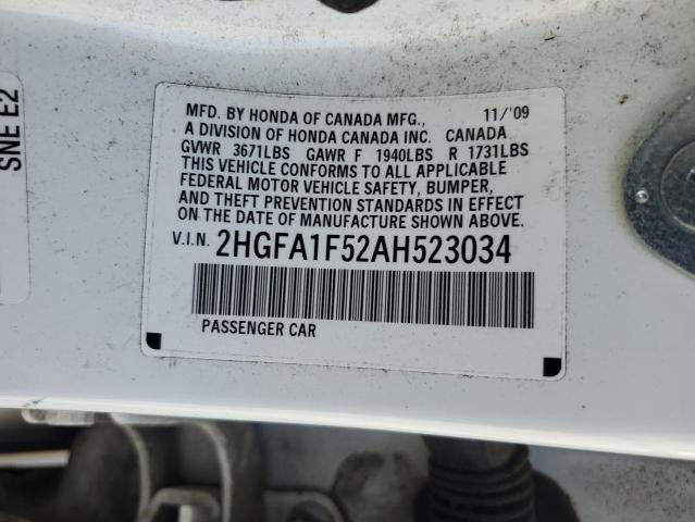 2HGFA1F52AH523034 - 2010 HONDA CIVIC LX WHITE photo 13