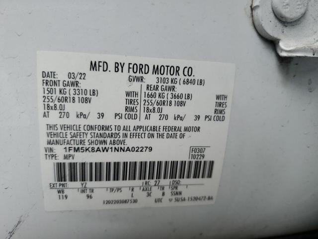 1FM5K8AW1NNA02279 - 2022 FORD EXPLORER POLICE INTERCEPTOR Ağ foto 14