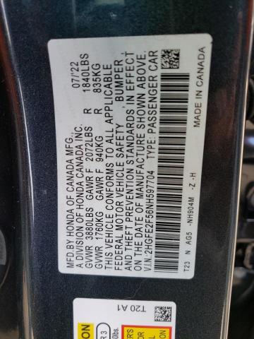 2HGFE2F56NH597704 - 2022 HONDA CIVIC SPORT 灰色 照片 12