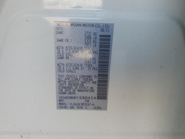 5N1AR2MN8FC680454 - 2015 NISSAN PATHFINDER S WHITE photo 13