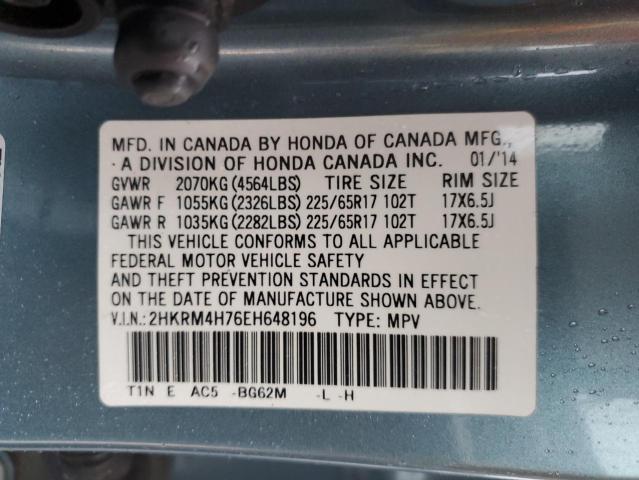 2HKRM4H76EH648196 - 2014 HONDA CR-V EXL TEAL photo 14