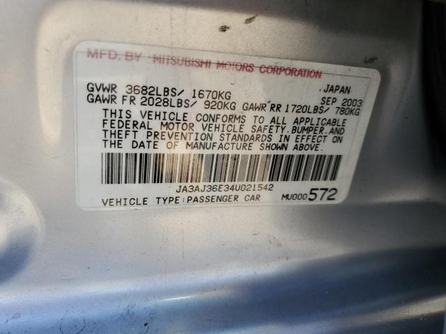 JA3AJ36E34U021542 - 2004 MITSUBISHI LANCER LS SILVER photo 12