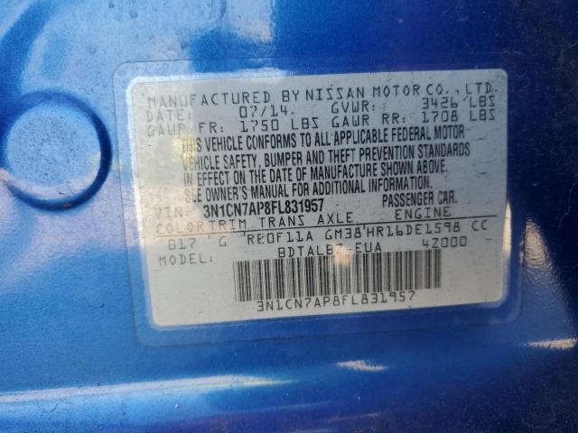 3N1CN7AP8FL831957 - 2015 NISSAN VERSA S BLUE photo 12