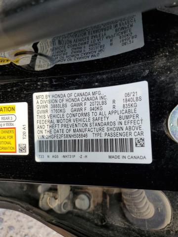 2HGFE2F5XNH508846 - 2022 HONDA CIVIC SPORT 黑色 照片 12