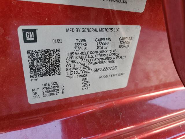 1GCUYEEL6MZ220738 - 2021 CHEVROLET SILVERADO K1500 RST RED photo 12