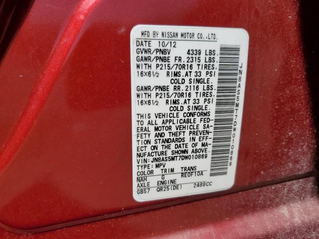 JN8AS5MT7DW010869 - 2013 NISSAN ROGUE S MAROON photo 13